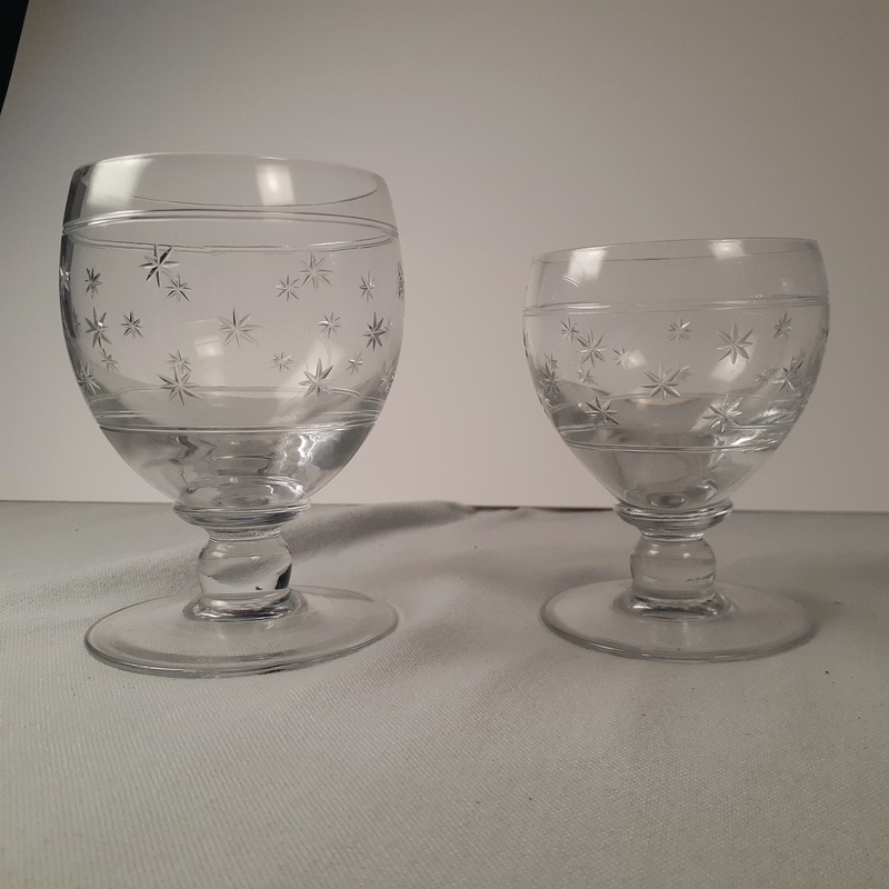 Six Etched Crystal Wine Glasses