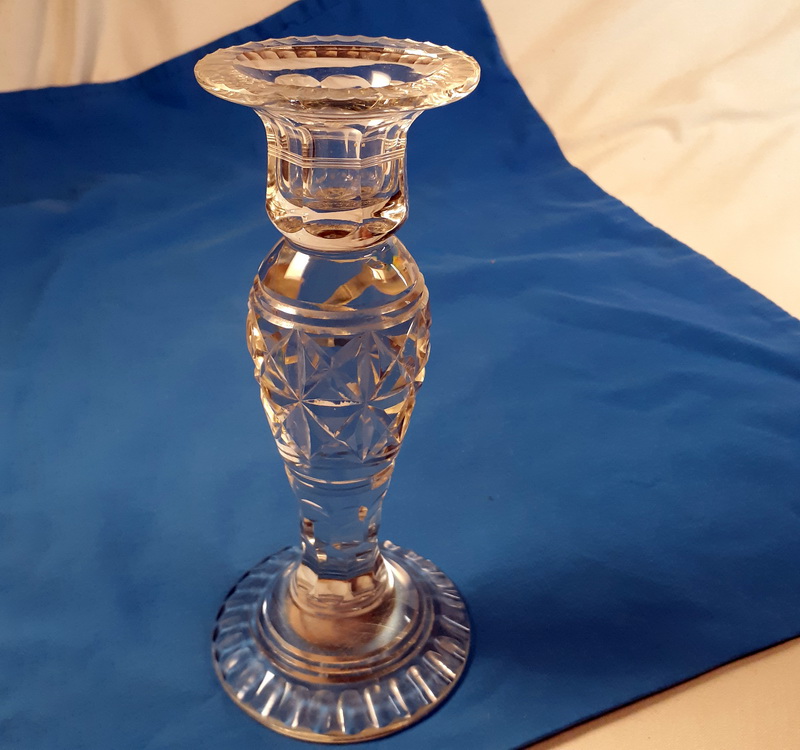 crystal cut glass candle stick holder beautifull item 21 cms tall