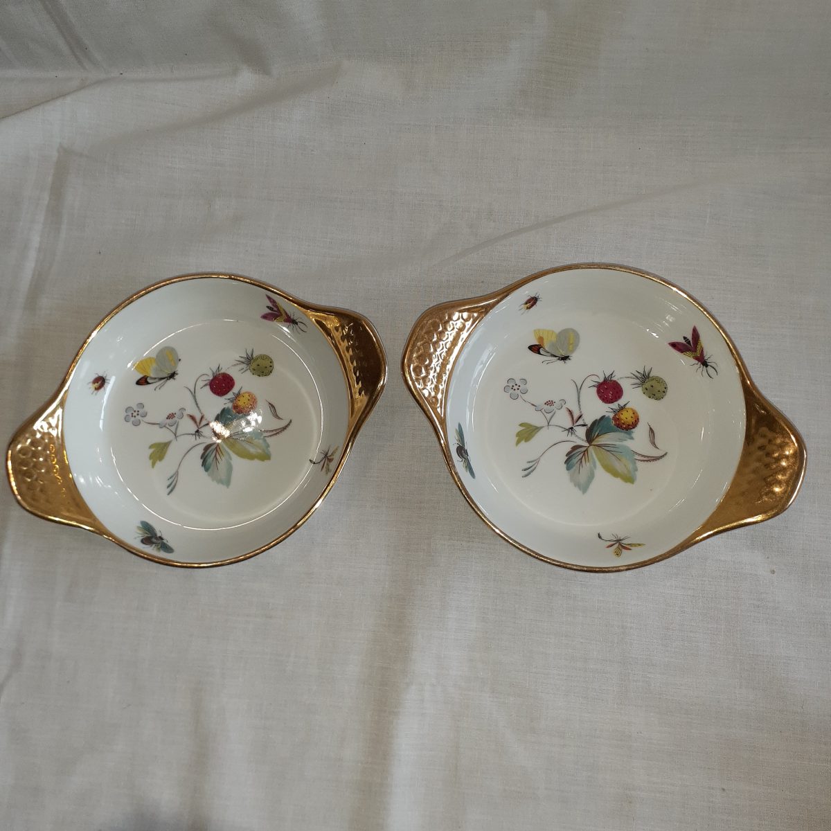 Royal Worcester dishes - butterflies and beetles 14 x 18 cms gilded