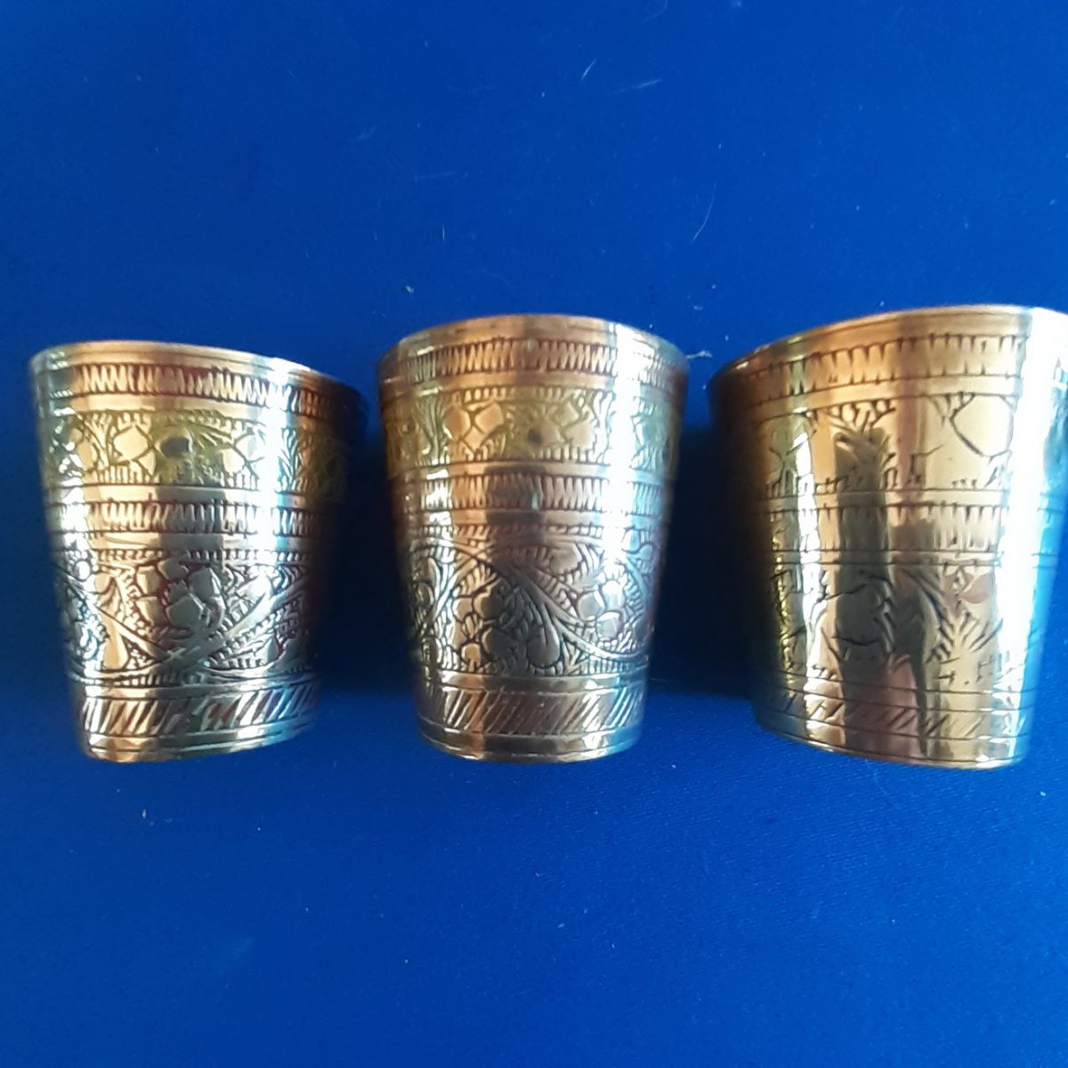 Brass cups - Indian Lassi glasses - hand etched