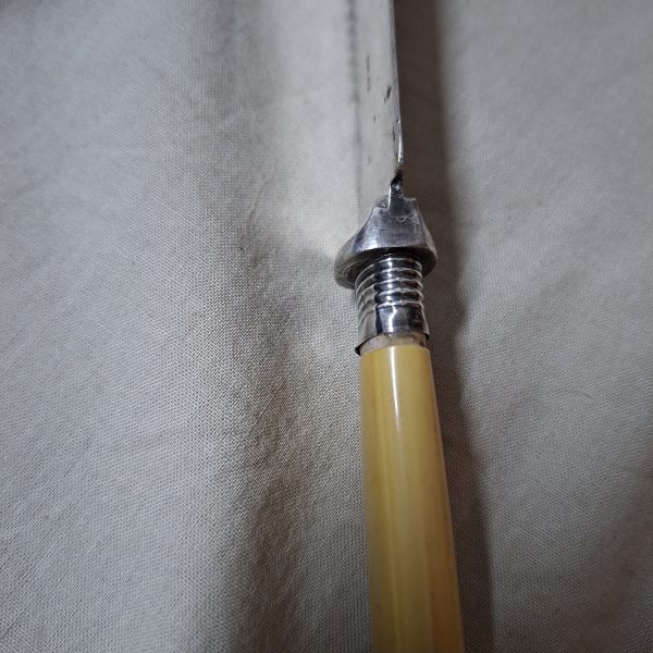 Antique Bread cake knife with silver hall marked collar - pretty etched design - Image 4