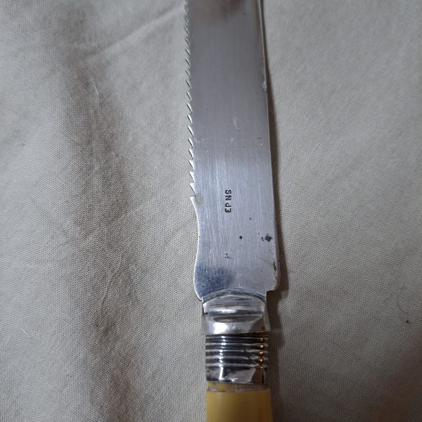 Antique Bread cake knife with silver hall marked collar - pretty etched design - Image 3
