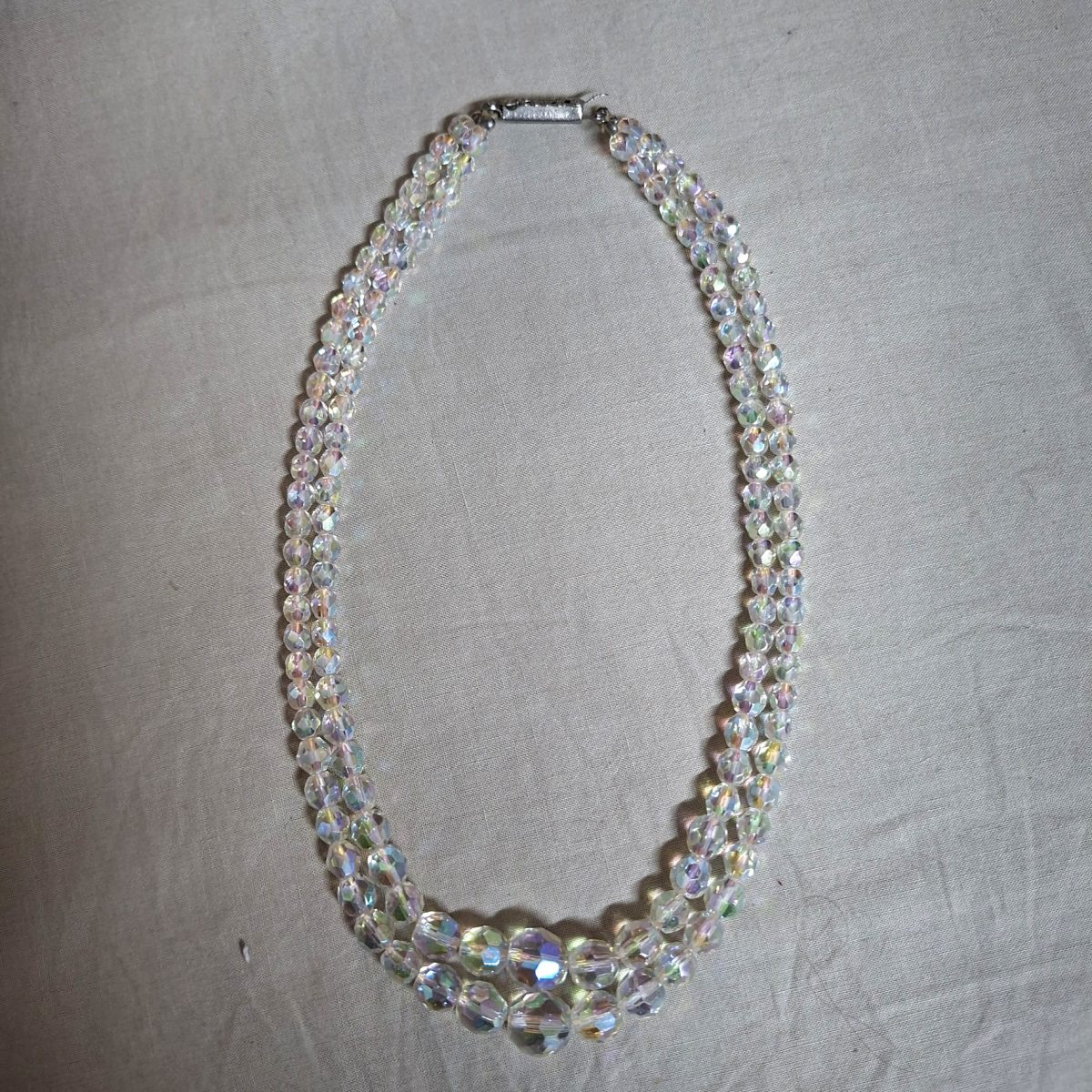 Crystal glass necklace - 2 strands - faceted irridescent