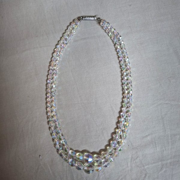 Crystal glass necklace - 2 strands - faceted irridescent