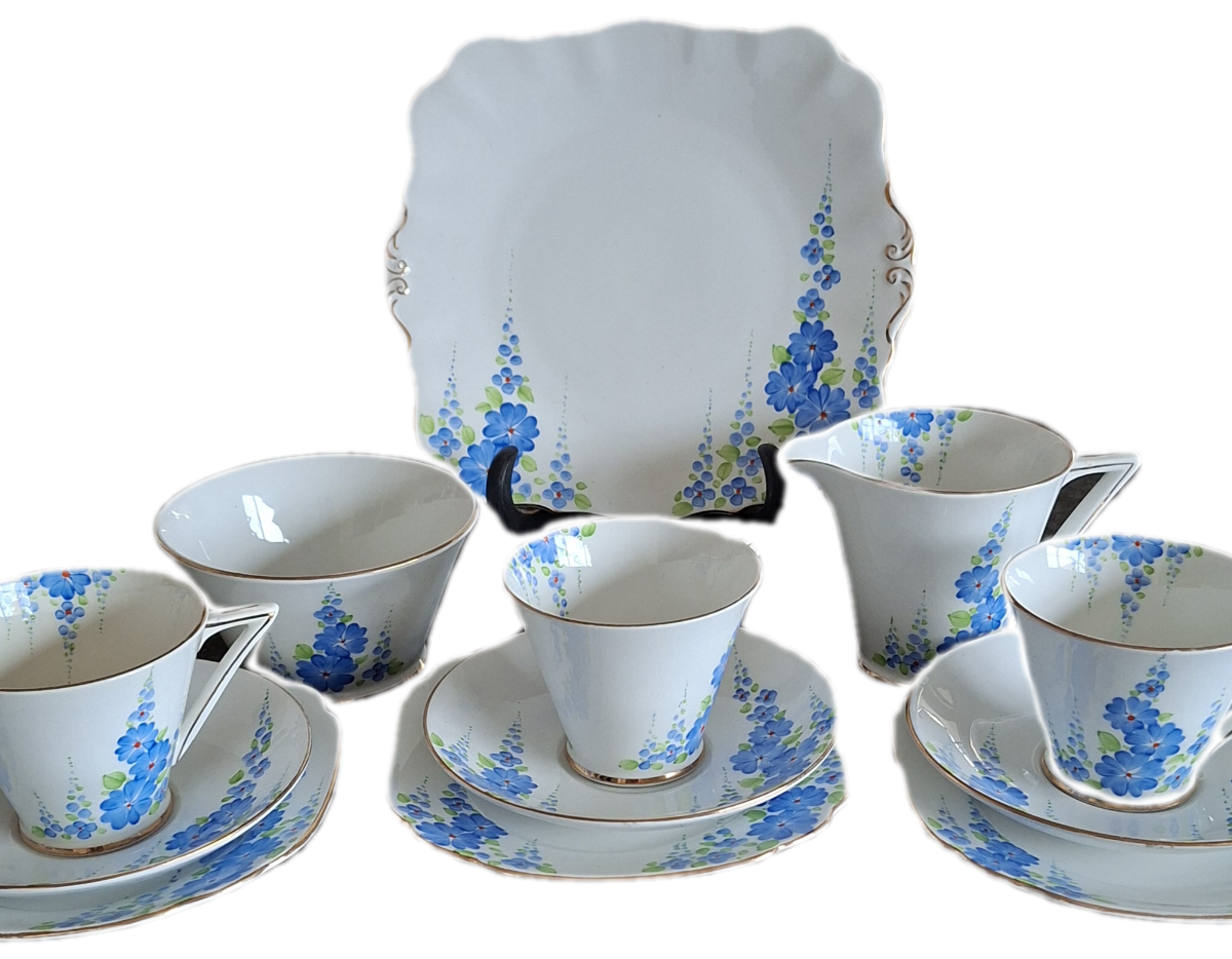 Part tea set 3 trios, cake plate, sug basin and milk jug - Royal Standard hand painted