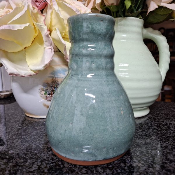 Green studio pottery vase - 16 cms