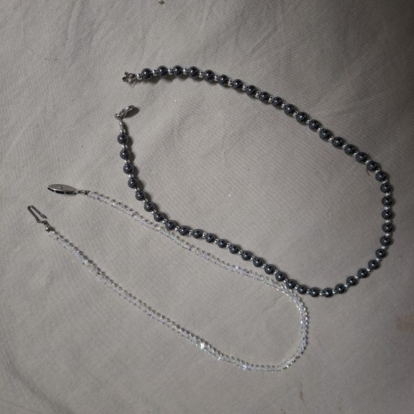 1 Crystal glass and 1 Hematite necklace - 41 and 45 cms,