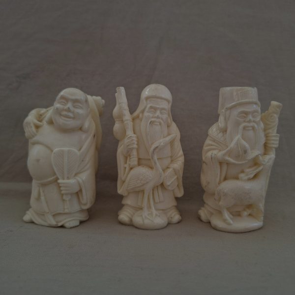 3 Chinese deities - faux ivory composite 7 cms  - fortune prosperity and longevity