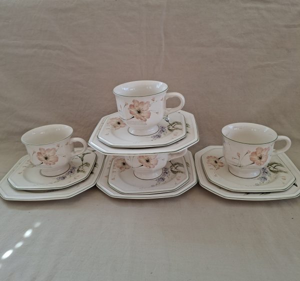 4 tea trios Mikasa Amsterdam Japan Octagon -cup saucer and plate