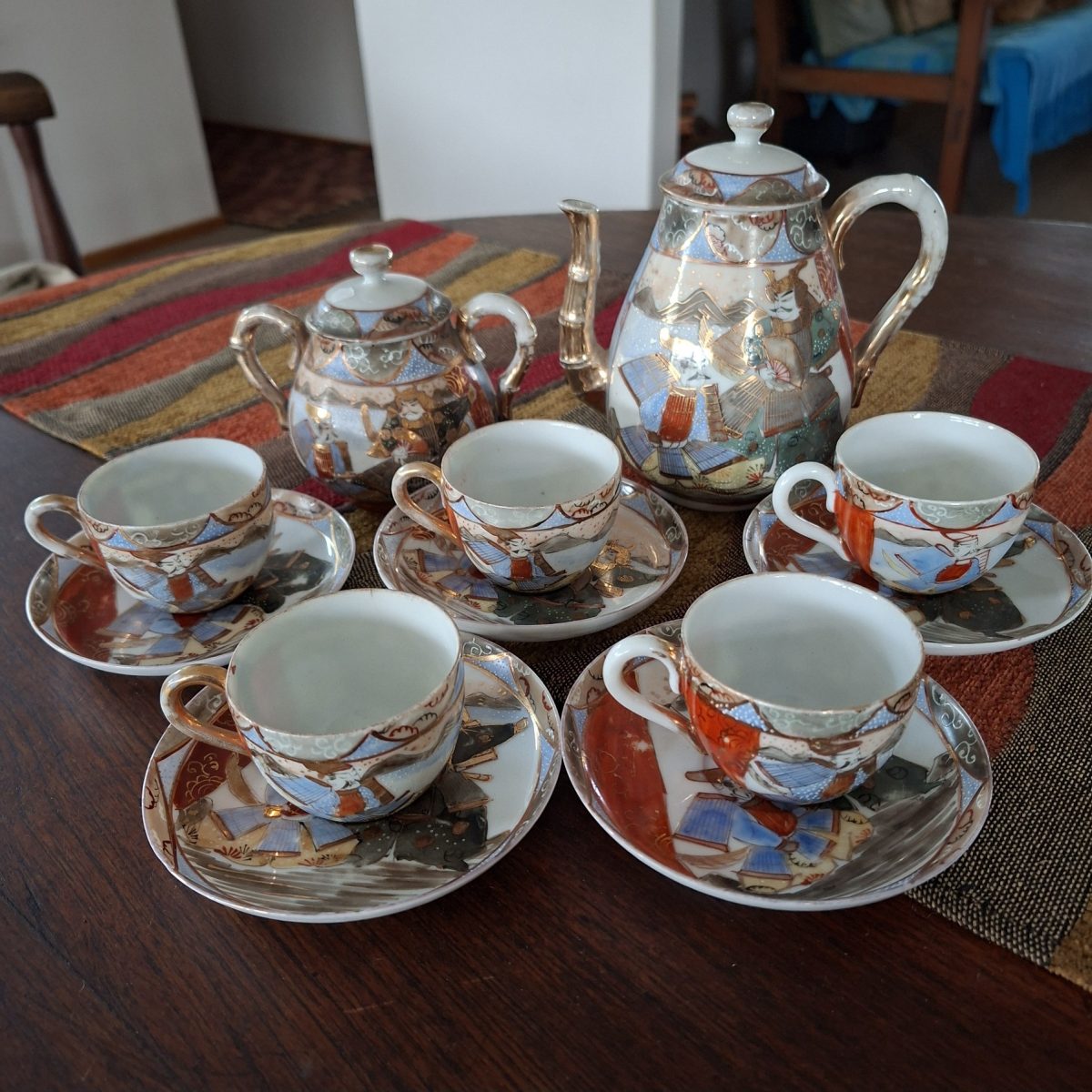Japanese samurai coffee set 5 cups coffee pot and sug basin