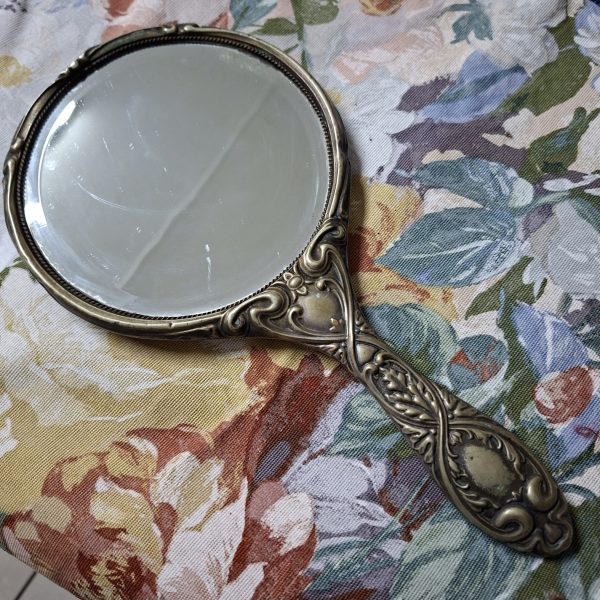 Epns Hand Mirror Victorian? Nouveau? Embossed.  Good bevelled mirror. - Image 7