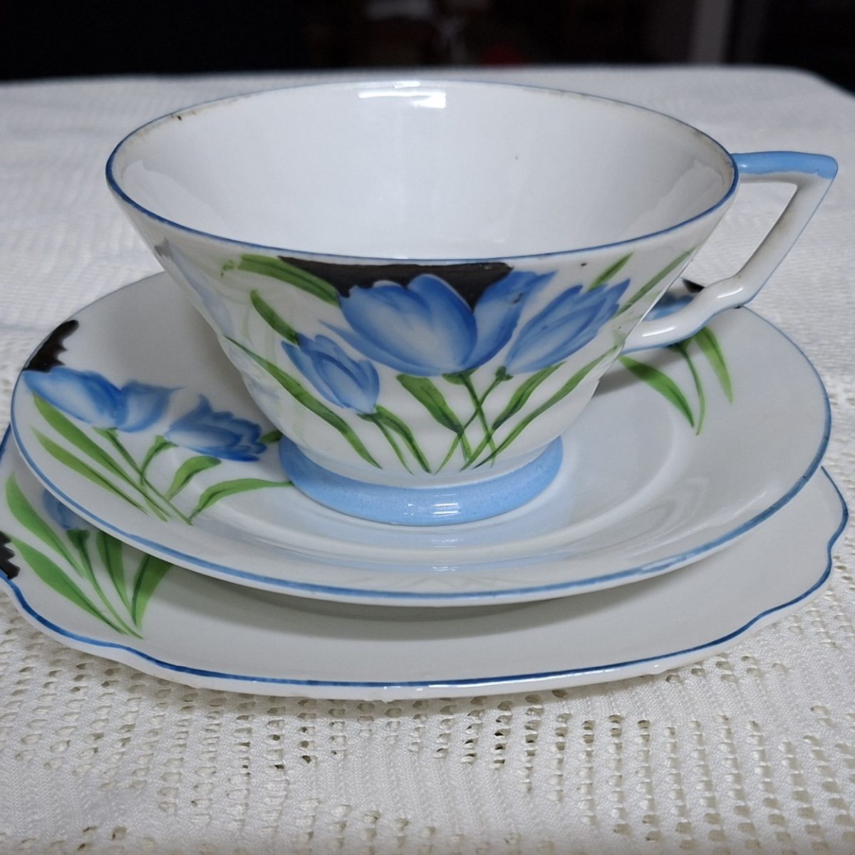 Fine china Tea Trio - Blue and white hand painted