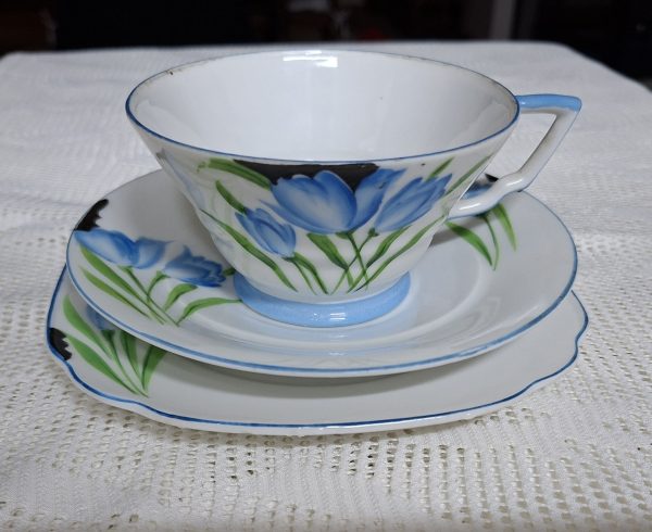 Fine china Tea Trio - Blue and white hand painted