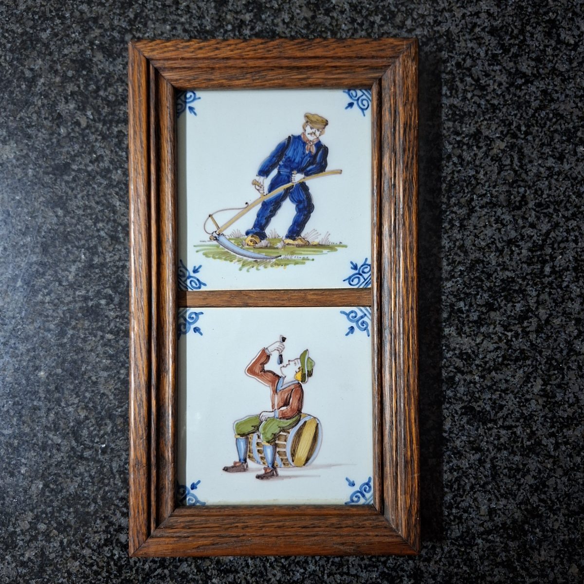 Pair of Dutch Royal Makkum tiles framed in oak excellent condition