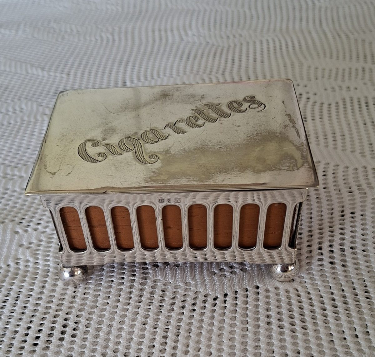 Table Cigarette Box - EPNS silver plate wooden lining.