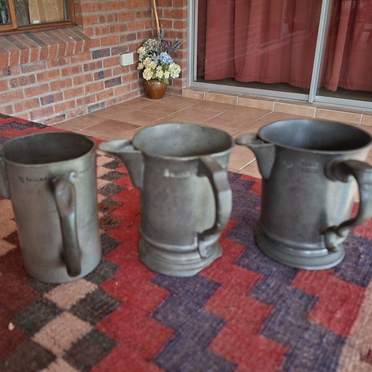 3 antique 1 pint pub jugs - with pub names and makers marks - fantastic collection