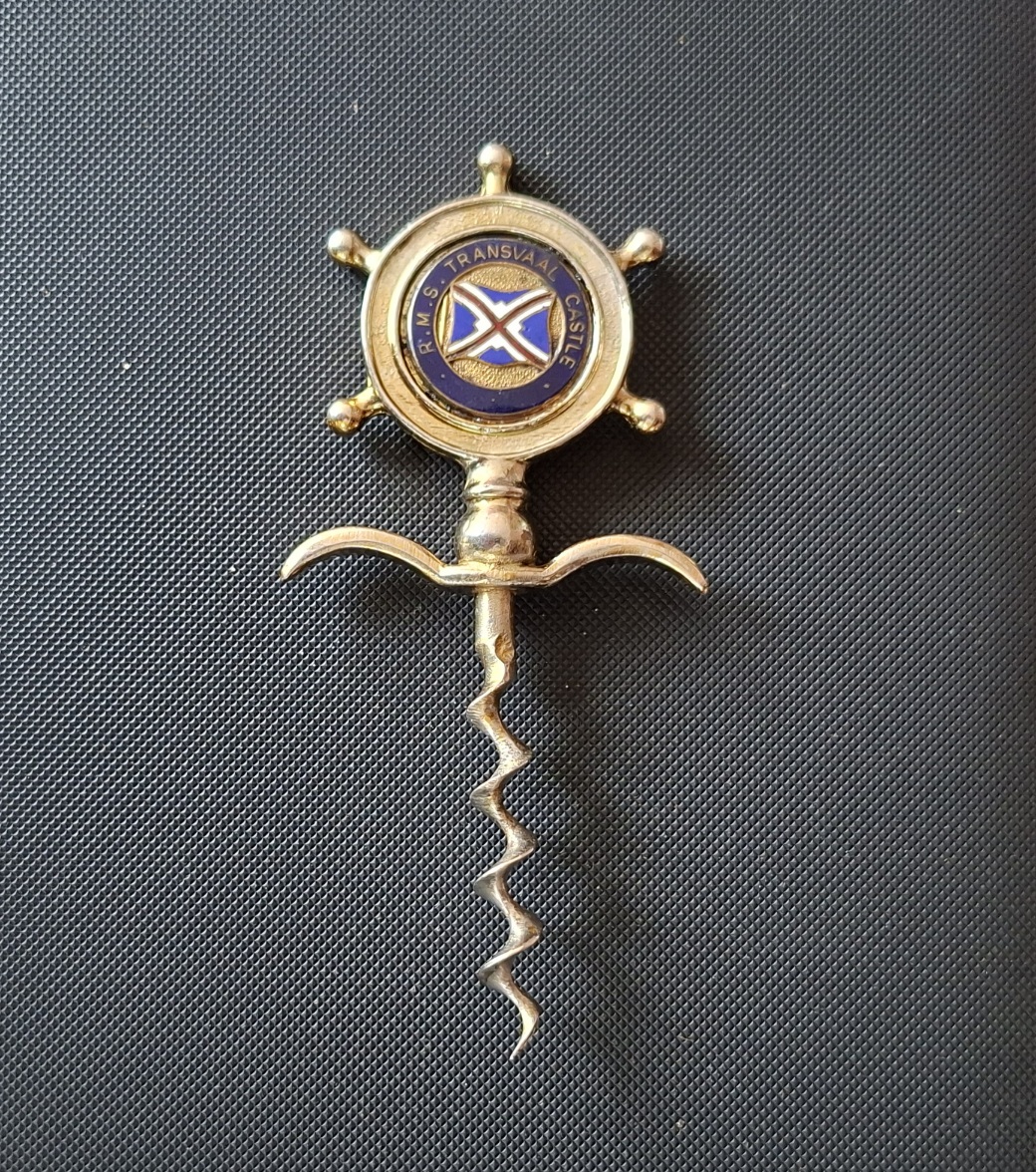 RMS Transvaal Castle Shipping souvenir cork screw - enamel flag -