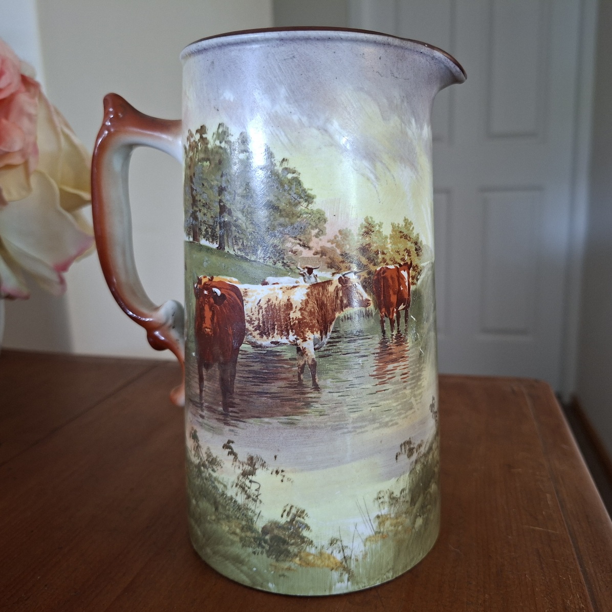 Early Staffordshire Jug - Rural cattle - "Trade Bros Mark" - Grimwade Bros 18cms tall