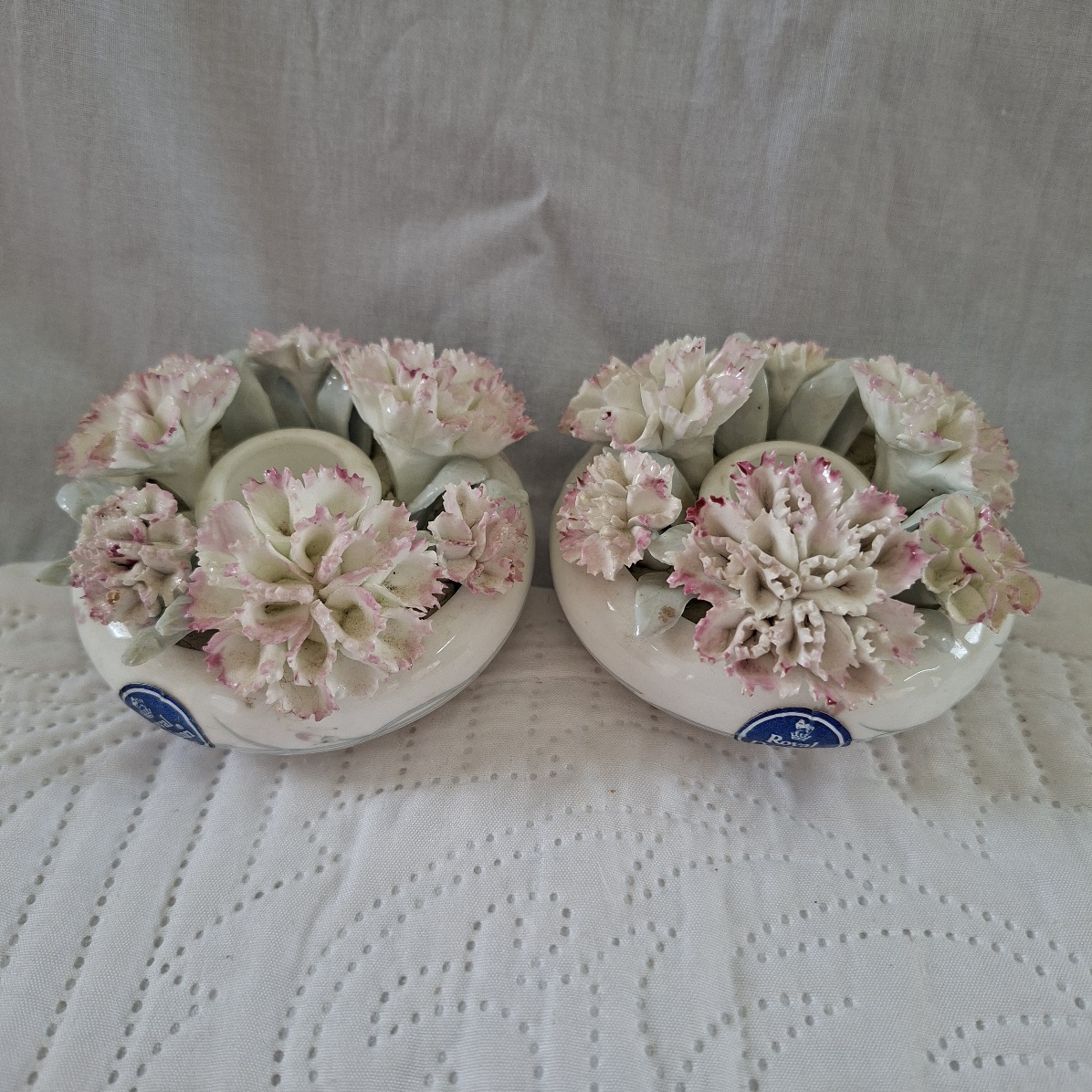 Royal Doulton tableware 2 candle stick holders - pink carnations