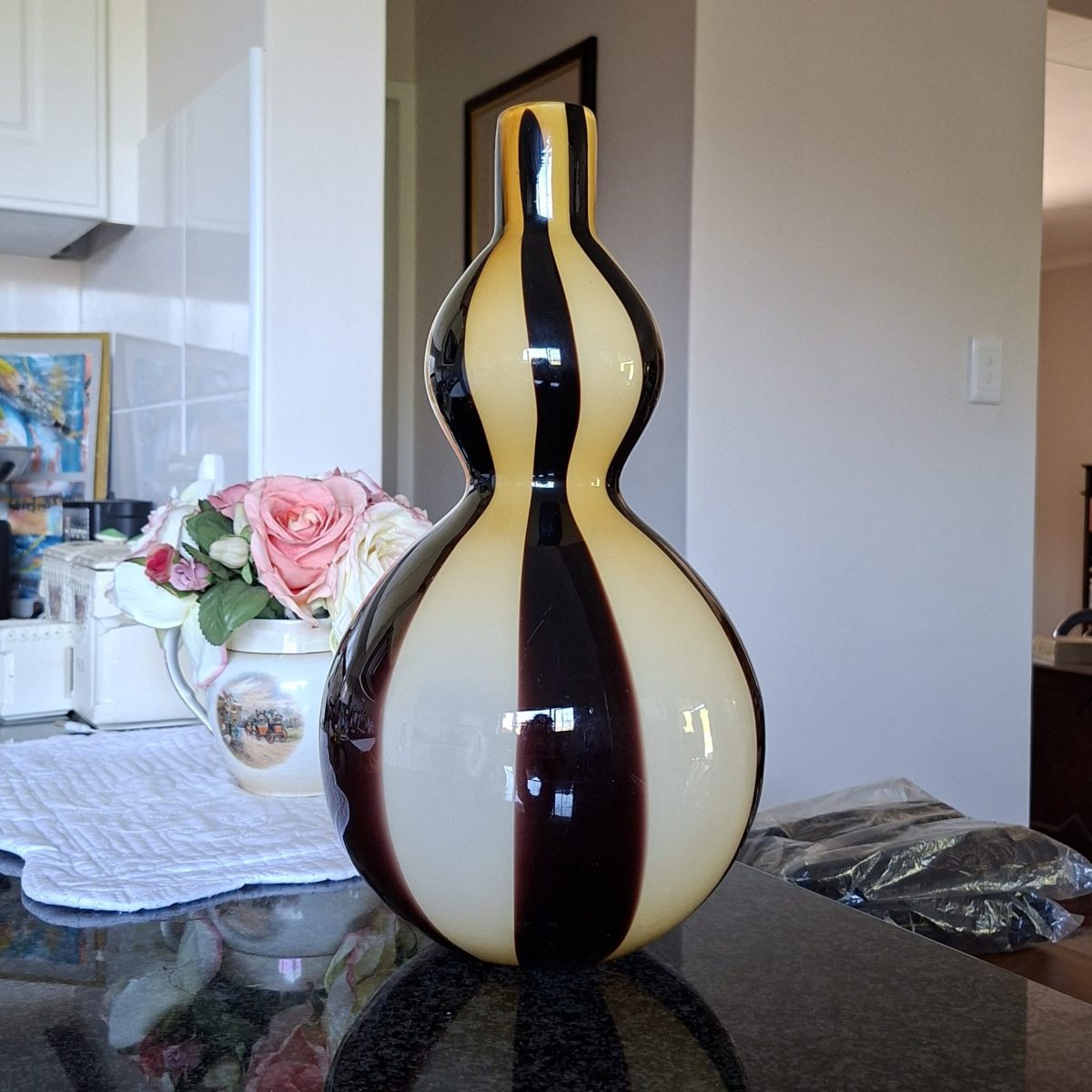 Italian Gourd shaped art glass vase - approx 39 cms tall