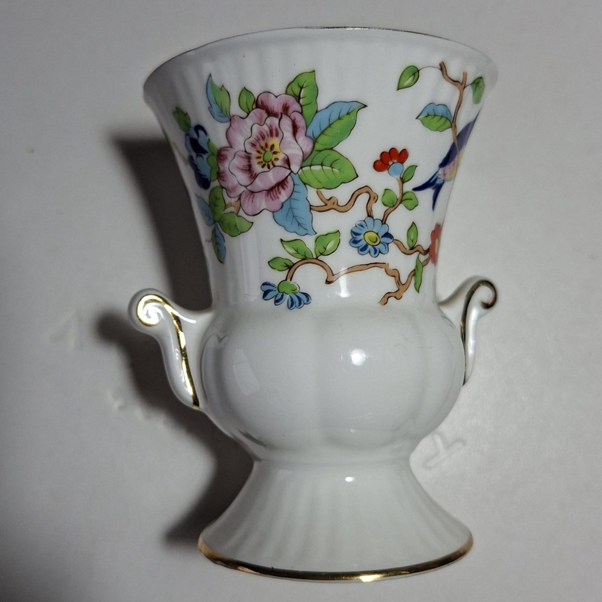 Small Aynsley Porcelain Urn Jar vase - Roses and bird 9 cms  Pembroke Repro of 18th Century design