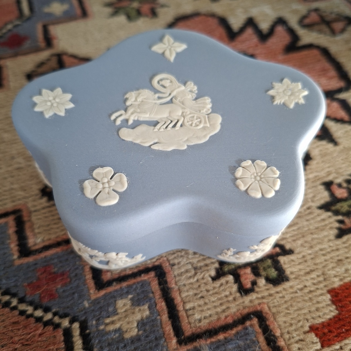 Wedgwood blue and white trinket dressing table box.