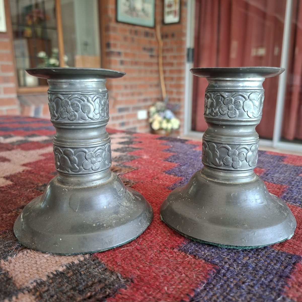 Antique Victorian? pewter candle sticks - kitchenalia
