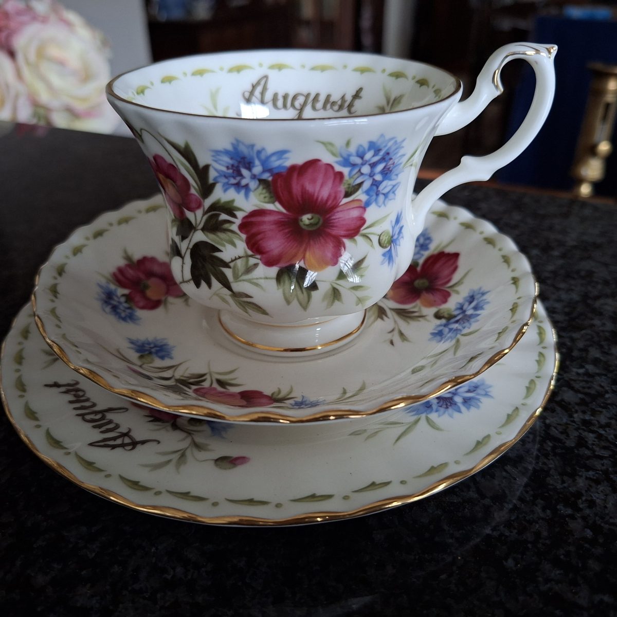 Royal Albert trio August flower of the month Poppy