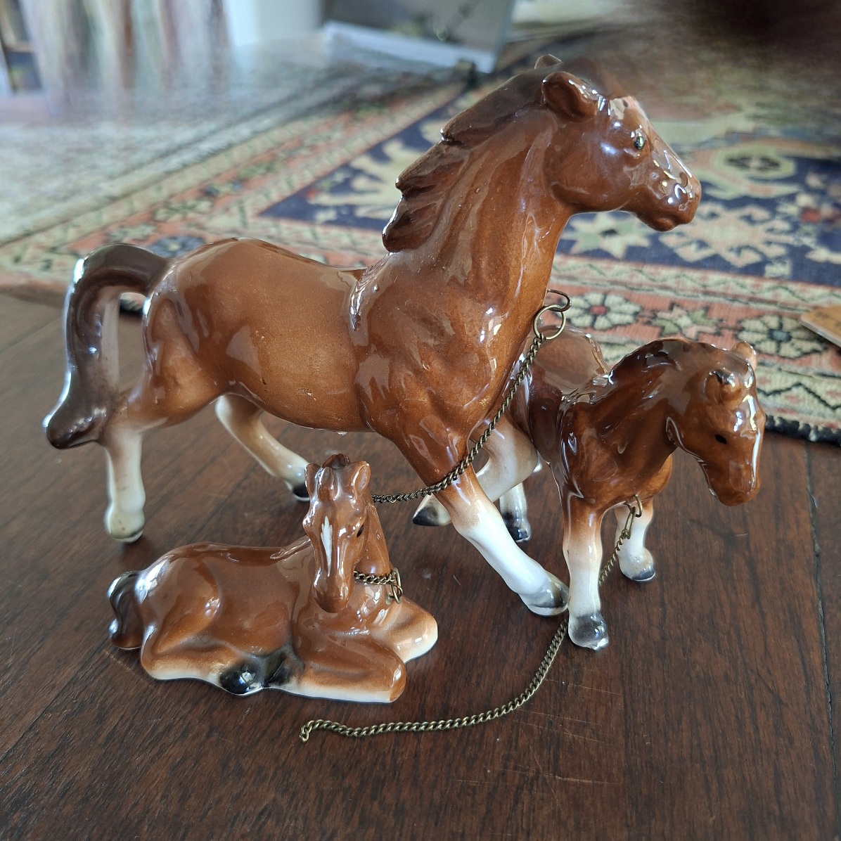 Porcelain capri horse mare and 2 twin foals