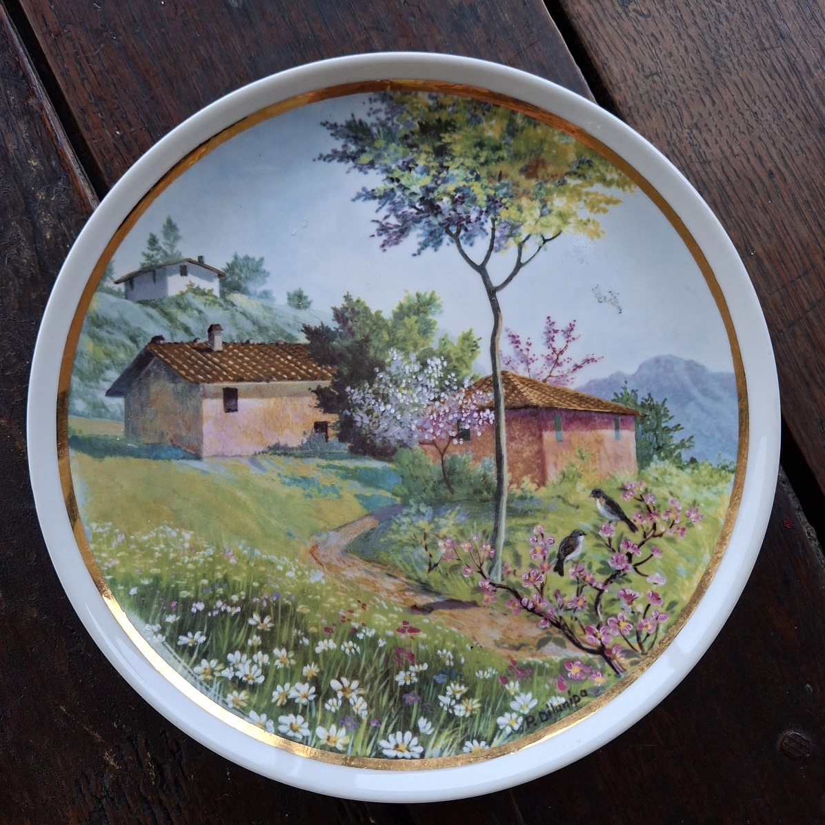 2 decorative plates -1 S.A. "Royal Decor" rural scene.  2. Decorative rural scene Limoges? 20 and 26 cms