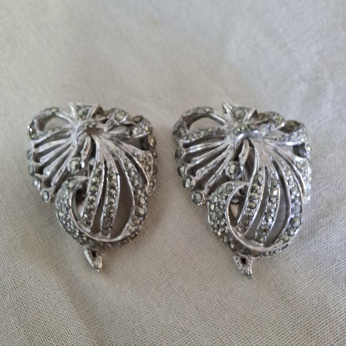 Pair Marcasite dress clips - clip on