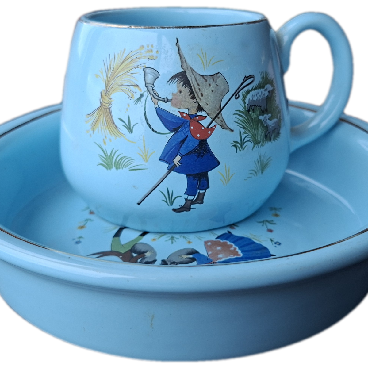 Willsgrove childs feeding set - bowl and mug Nursery Rhyme - Baa Baa Black Sheep  - Made in Rhodesia