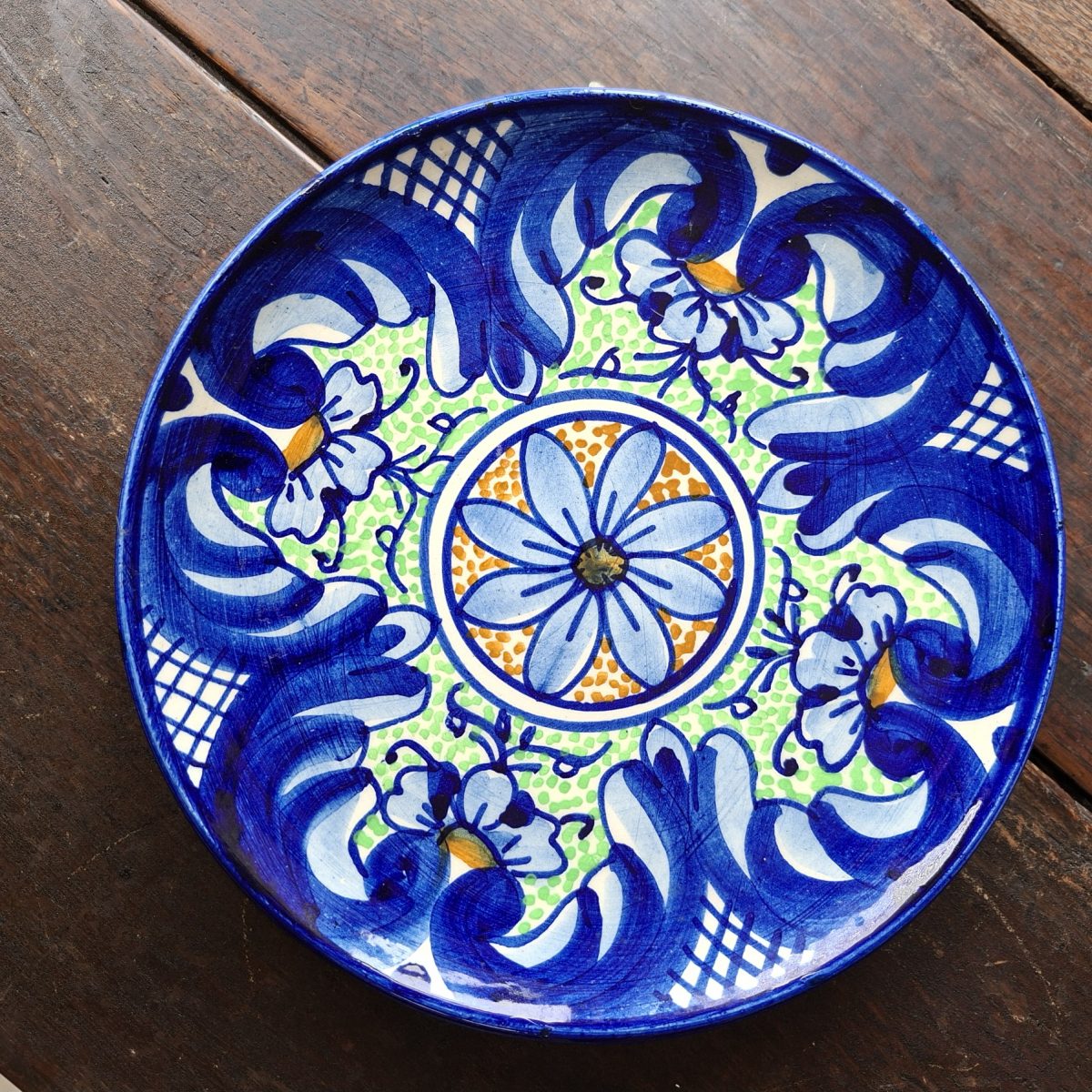 Blue and white decorative wall plate - hand painted - italian?