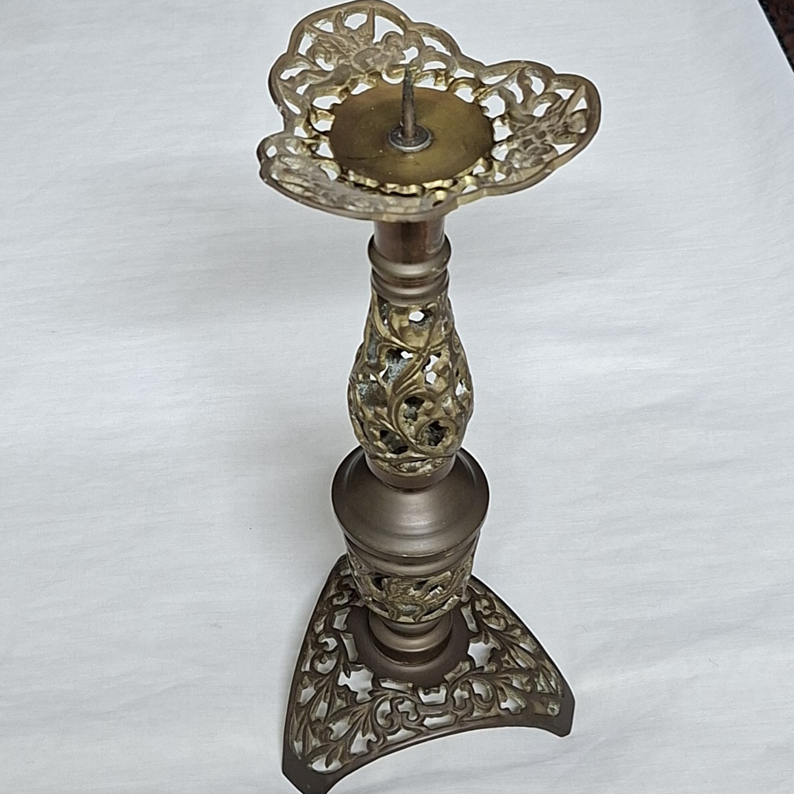 Brass candle stick - filigree ornate approx 30 cms tall