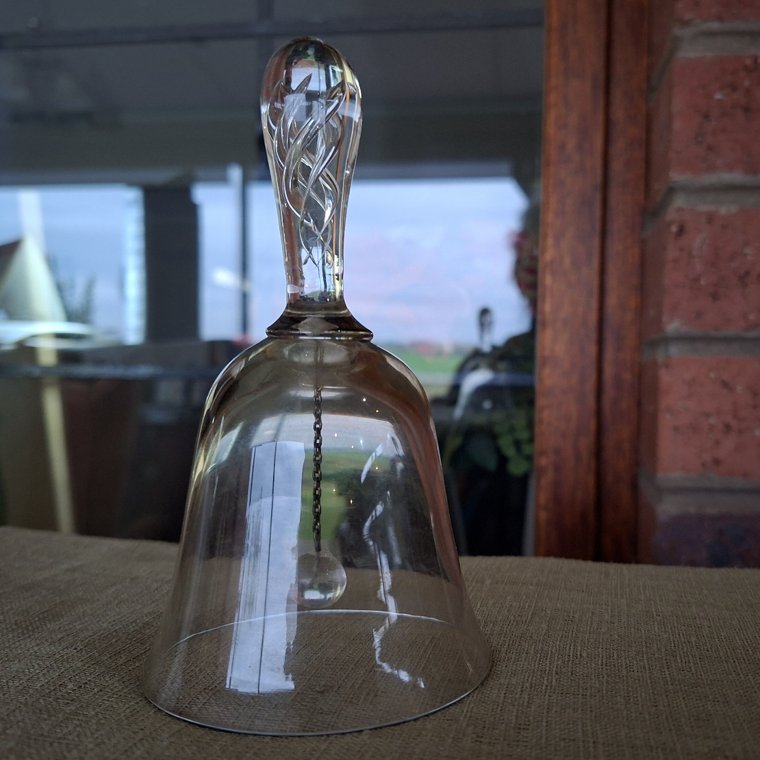 Glass bell - delicate air bubble swirl in the handle 14 cms tall