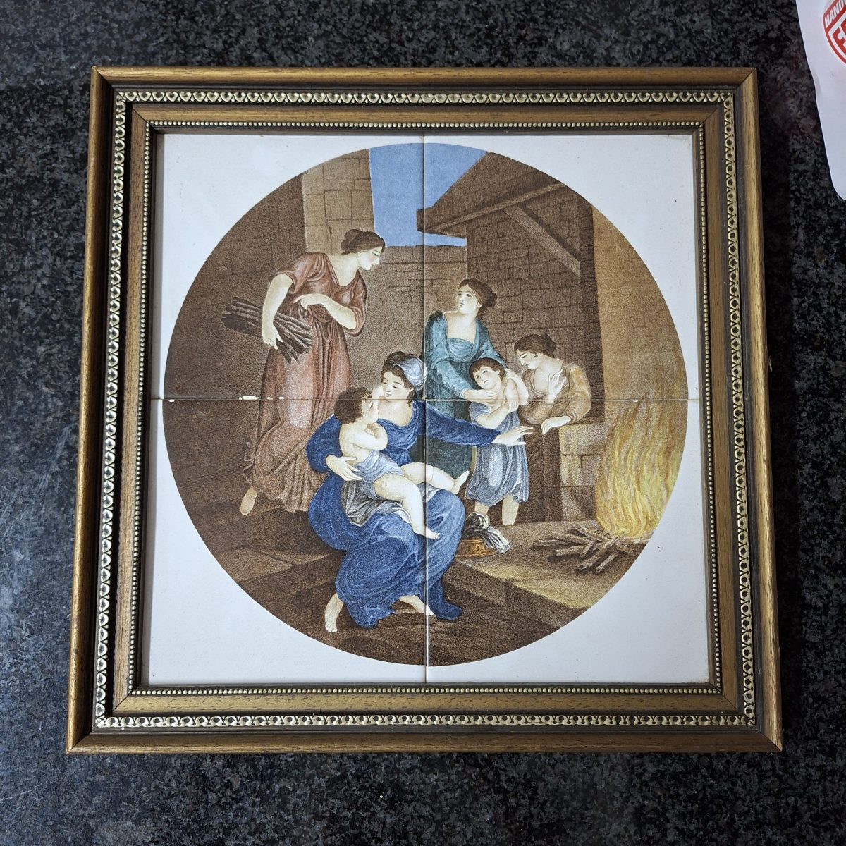 4 SA vintage Pilkington tiles framed Figural mother and child design
