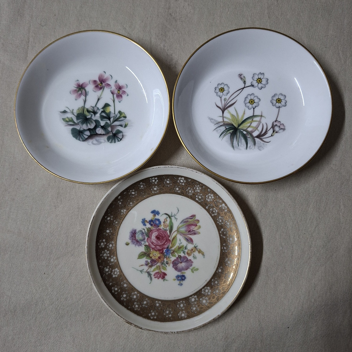 2 Royal Worcester Pin Trays plus 1 German Rosenthal pin tray - floral