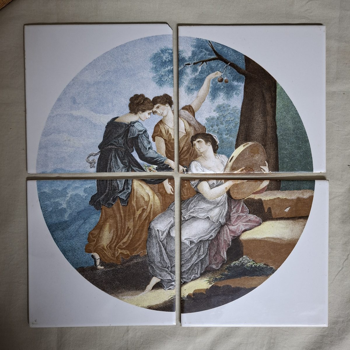 4 pilkington tiles with neoclassical women playing music