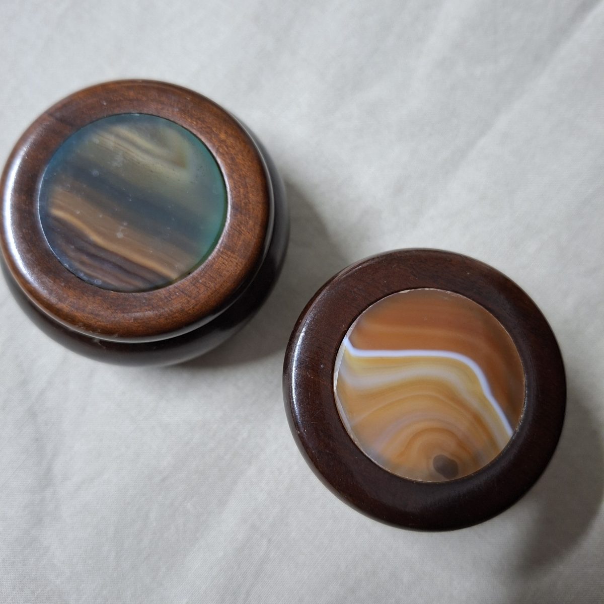2 trinket boxes - wooden with brazilian banded agate insets