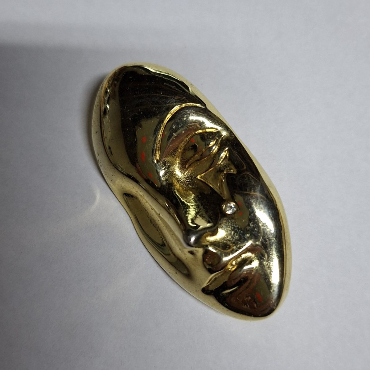 Gold tone brooch pin -Theatrical half face mask with rhinestone