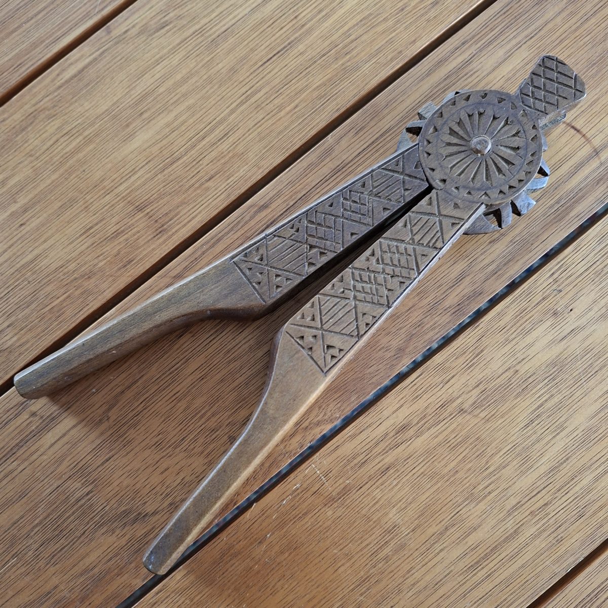 Nut Cracker - wooden carved treen, Scandinavian E European - chip carving
