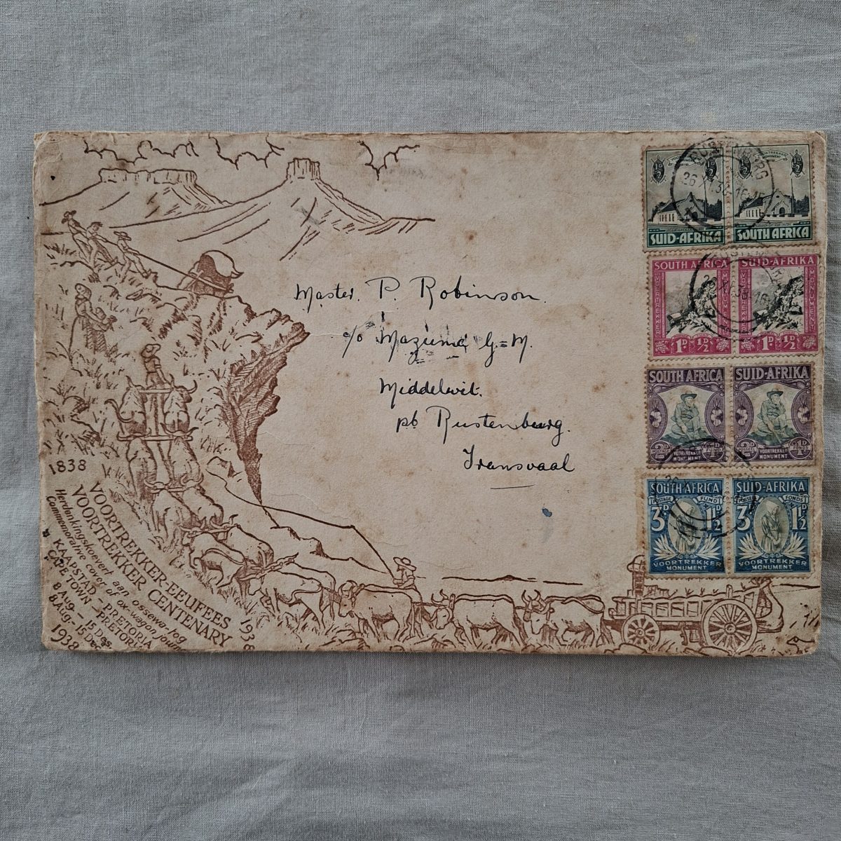 RSA Voortrekker monument unveiling 1938 - 1949  letter with 8 stamps - commemoration envelope