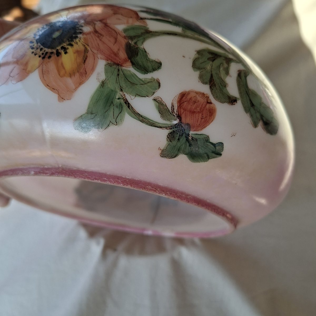 Glass hurricane oil lamp shade - Floral hand painted pattern