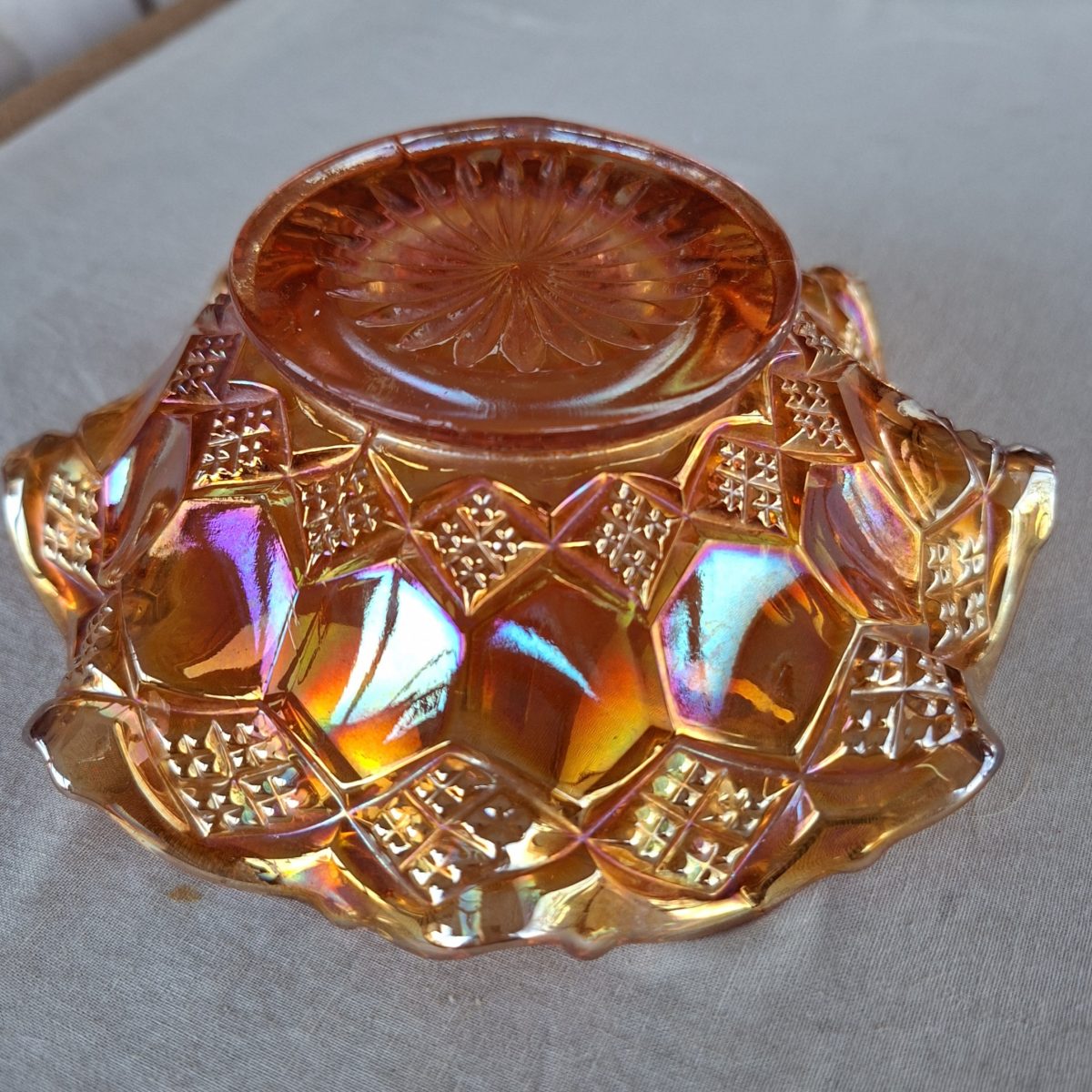 Carnival glass bowl - deep marigold amber iridescent