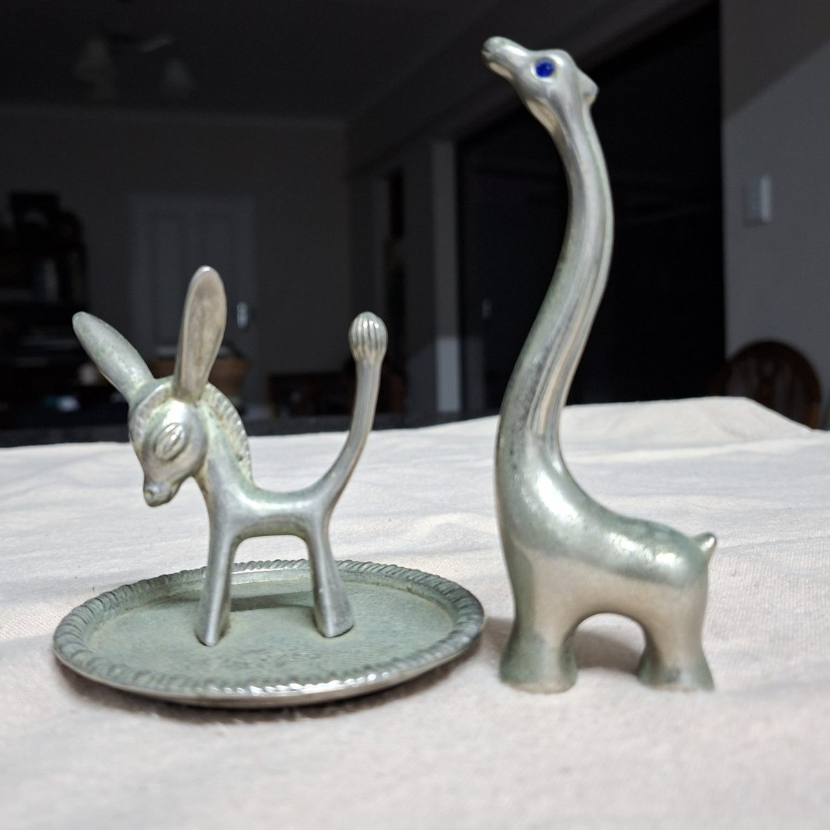 2 Vintage Ring Holders - Jewelry stands donkey and giraffe