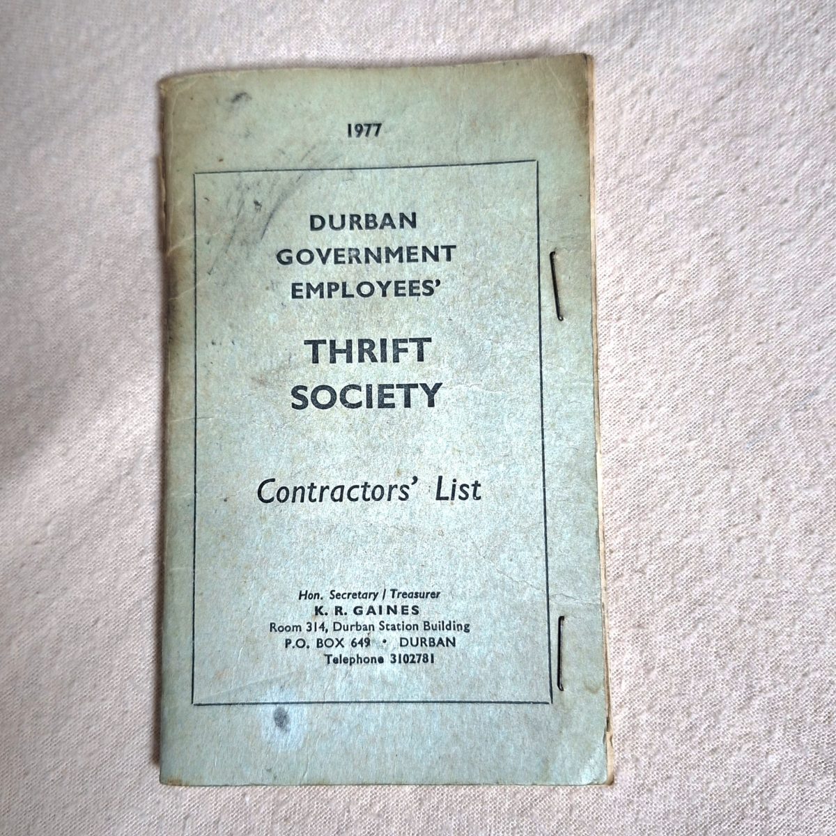 Vintage SA Durban Government Employees Thrift Society booklet - Contractor's List 1977