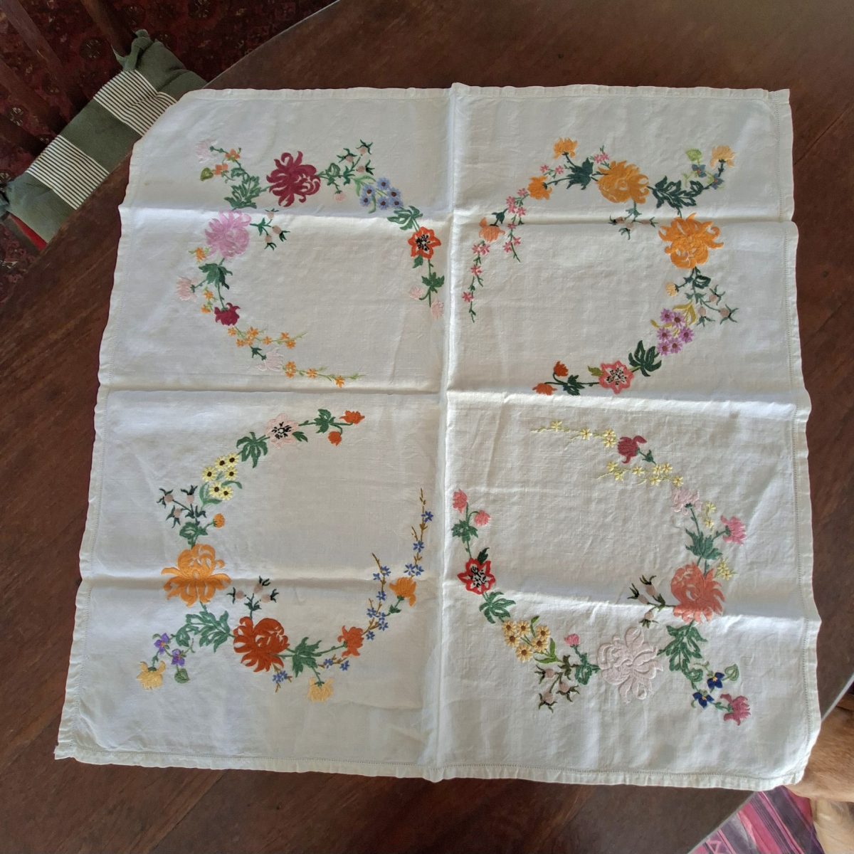 small table cloth - vintage - 80cm sq - hand embroidered.