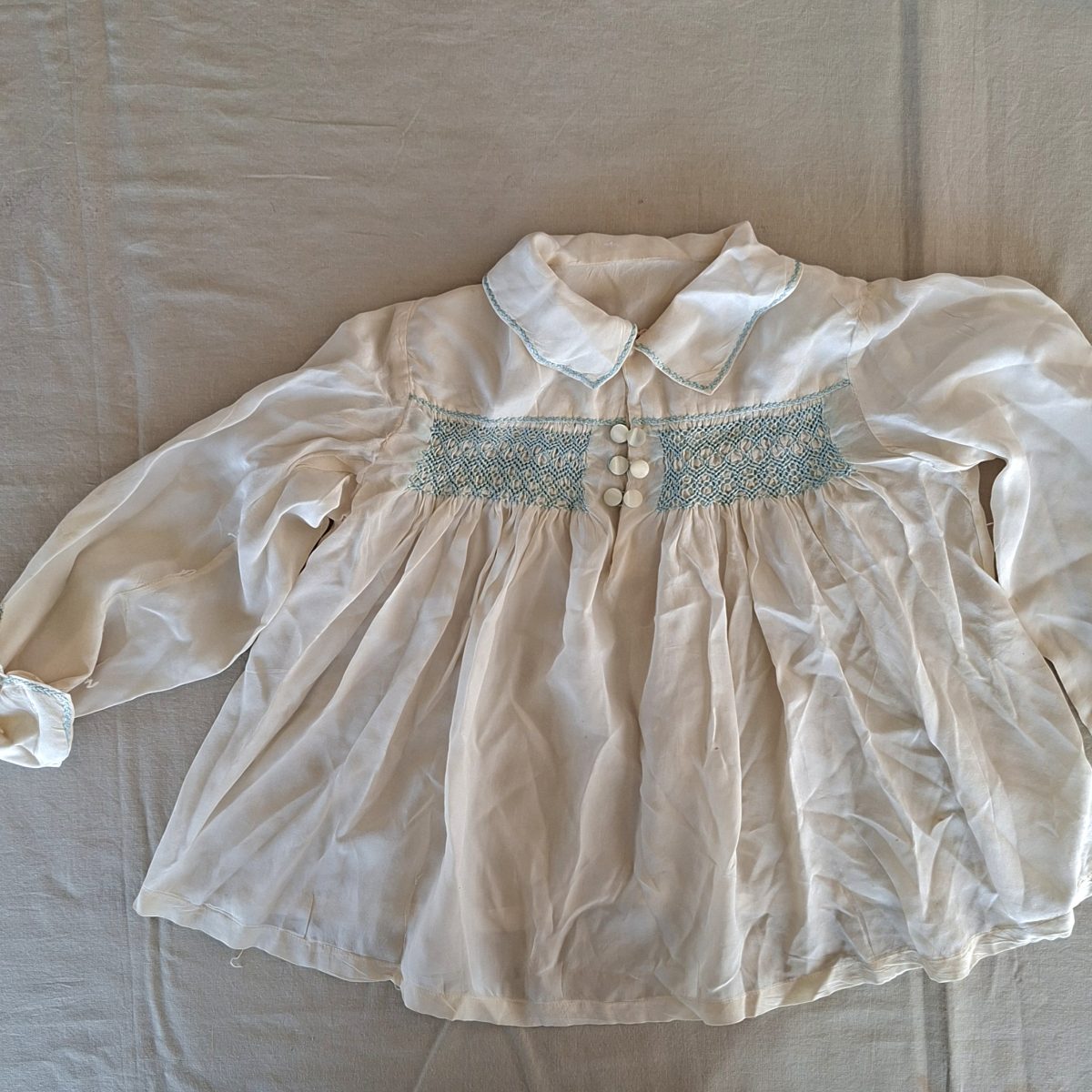 Vintage baby dress/jacket - smocking mother of pearl buttons