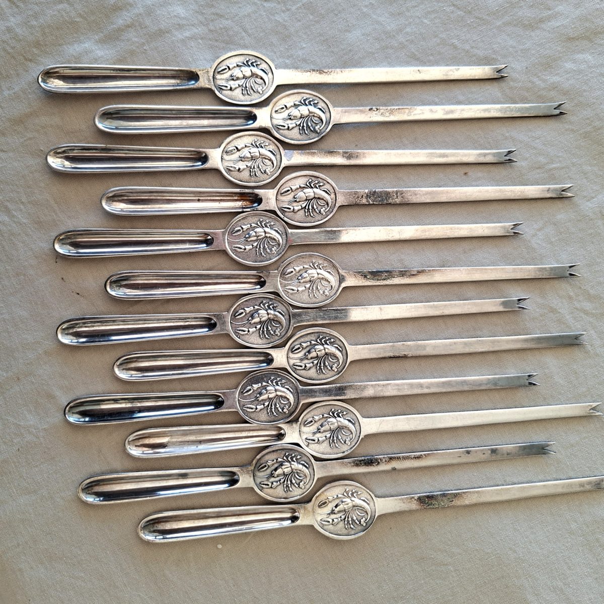 Lobster crayfish forks Swedish Silver plate C G Halberg - set of 12