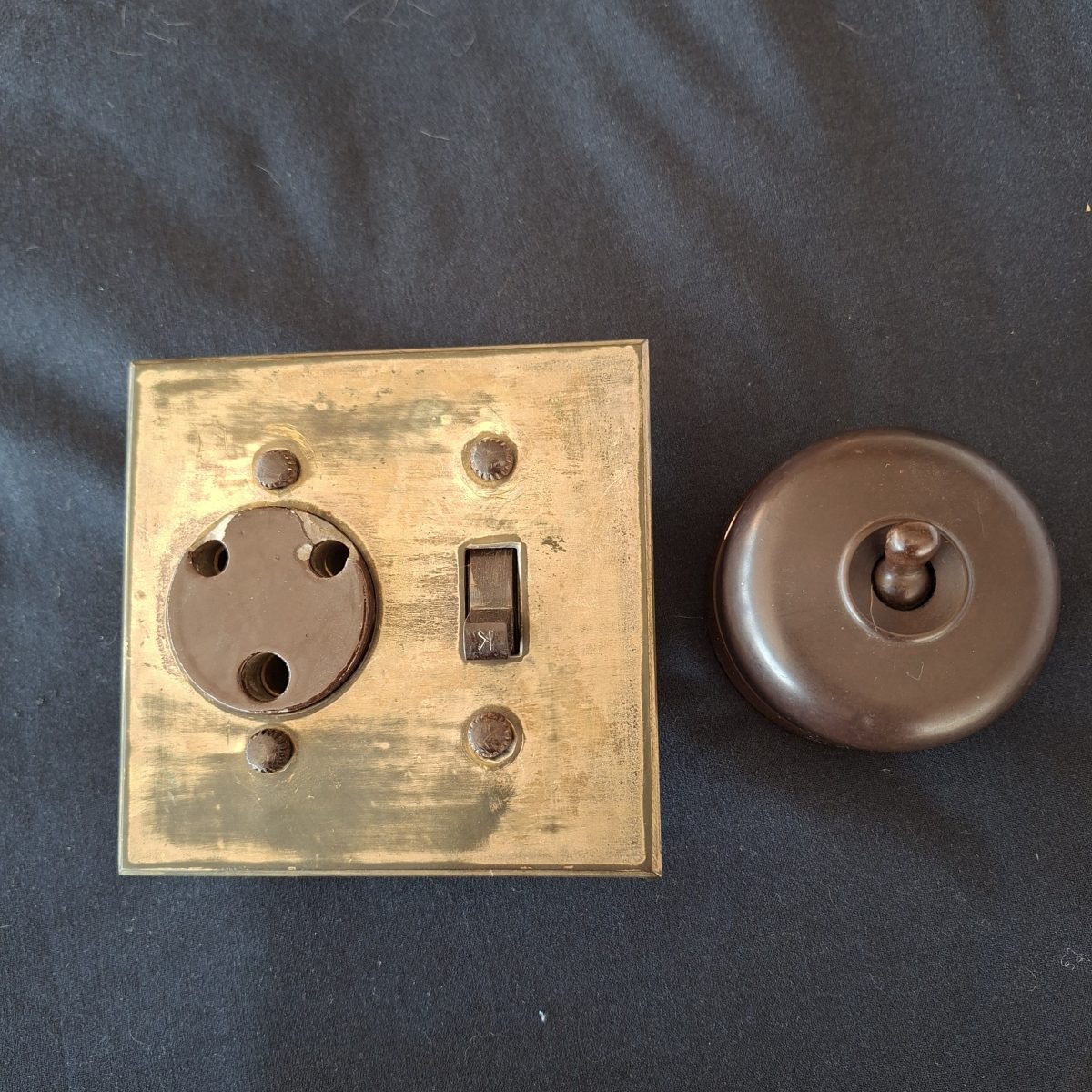 Victorian electrical switch and plug fittings - bakelite and ceramic architectural items